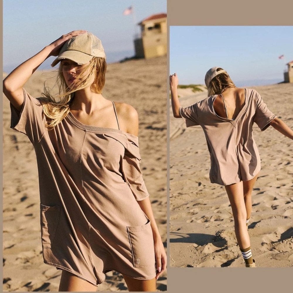 Free People Movement Hot Shot Tee Romper in Mocha Latte
